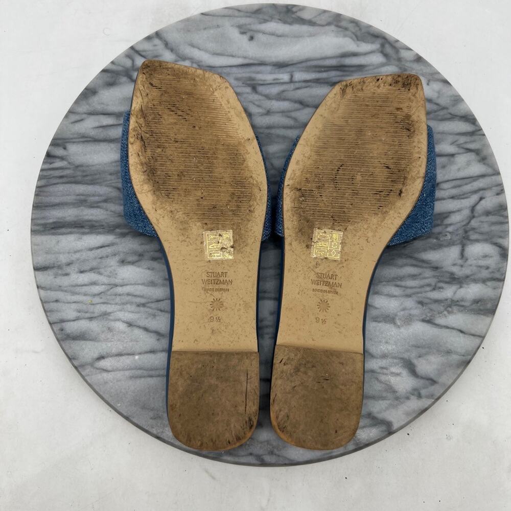 Stuart Weitzman Womens 9.5 Sandals Blue Shine Embellished Buckle Slide SA904 - Picture 8 of 12